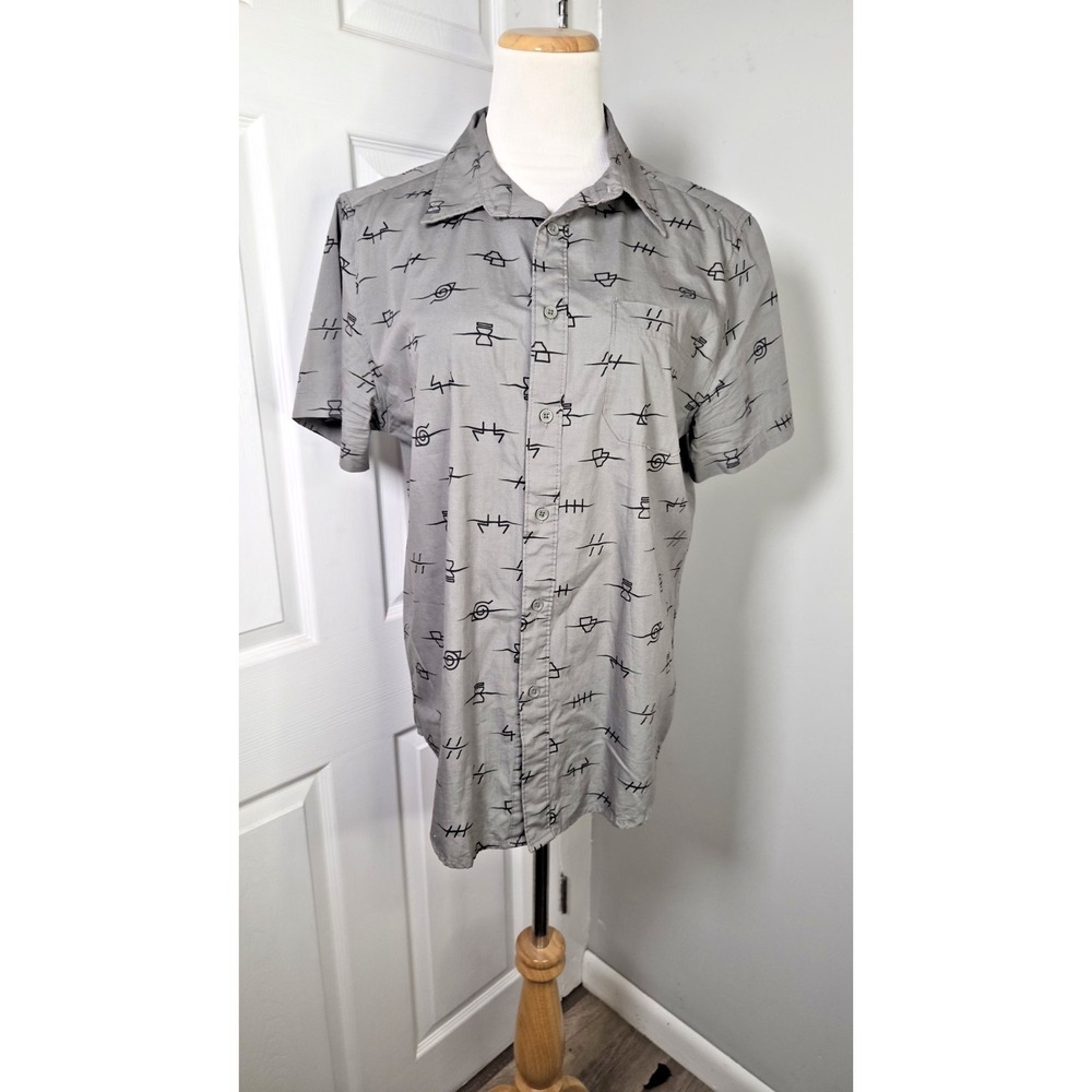 Naruto  Gray Graphic Button Short Sleeve Cotton Shirt Medium